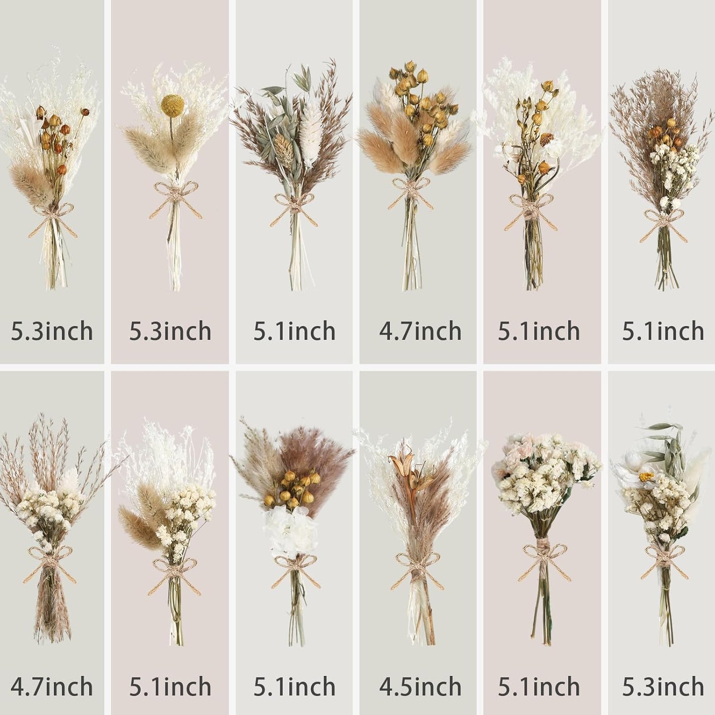 12/24 Pack Dried Flowers for Vase Various Mini Bouquet Dried Small Wildflowers Natural Real Flowers Bulk for Crafts DIY Wedding Decor (12, Plain Colour)