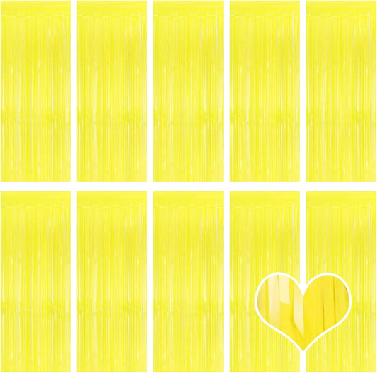 10 Pack Yellow Foil Curtain Backdrop 3.2ft x 8.2ft Macaron Tinsel Foil Fringe Curtains Streamer Photo Booth Backdrop for Birthday Party Baby Shower Engagement Wedding Holiday Decor (Macaron Yellow)