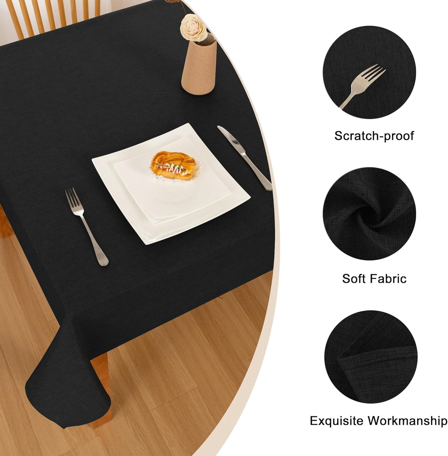 Hiasan 2 Pack Faux Linen Square Tablecloth - Wrinkle and Stain Resistant Washable Table Cloth for Kitchen Dining Room Holiday Table Cover for Party Dinner, Black, 60 x 60 Inch