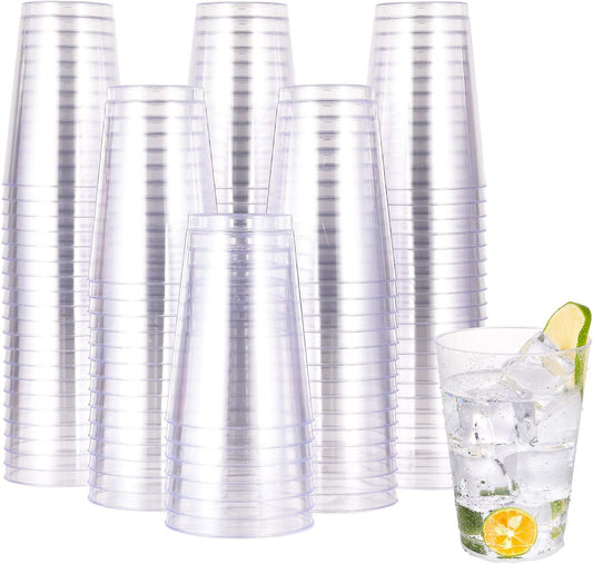 JOLLY CHEF 12 oz Clear Plastic Cups, 100 Pack Heavy-duty Party Glasses, Disposable Plastic Cups for Halloween,Thanksgiving Day, Christmas Party