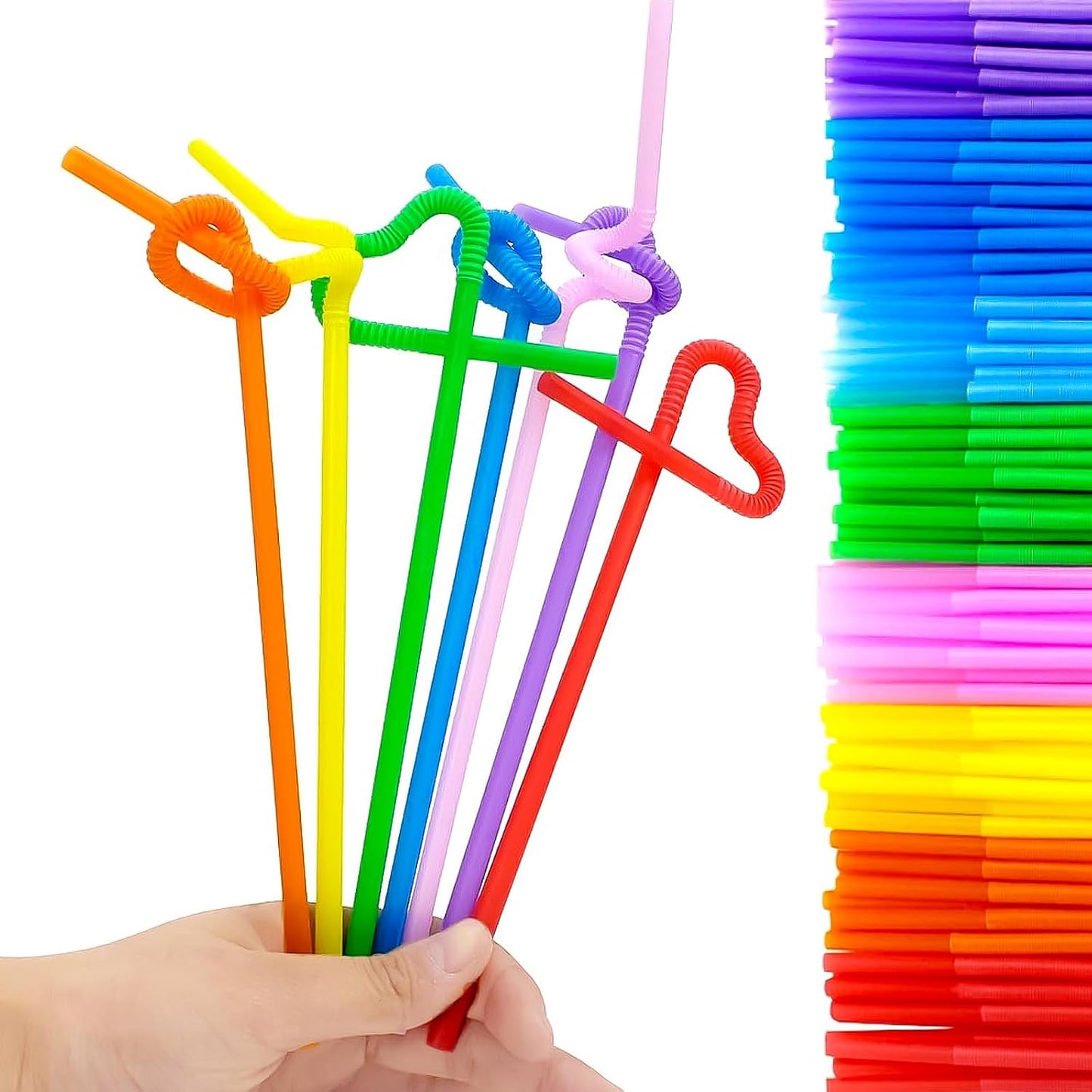 Tomnk 300pcs 10.3 Inches Disposable Flexible Bendy Drinking Straws Plastic Straws