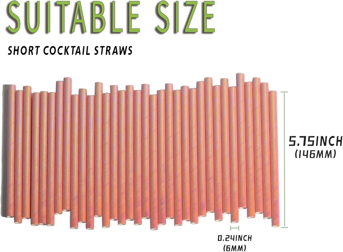 Short Paper Cocktail Straws Disposable, Iridescent Pink - 5.75 Inch Sip Stirrers, Drinking Straw for Wedding, Birthday Party,Bar, Restaurants