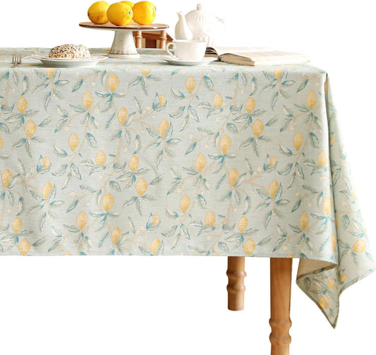 patdrea Designer Linen Long Green Tablecloth for Rectangle Table,Vintage Breathable Yellow Fruits Pattern Table Cloth,Decor Cover for Kitchen Dining,Christmas,Thanksgiving,Party,63"x94"-Ania a