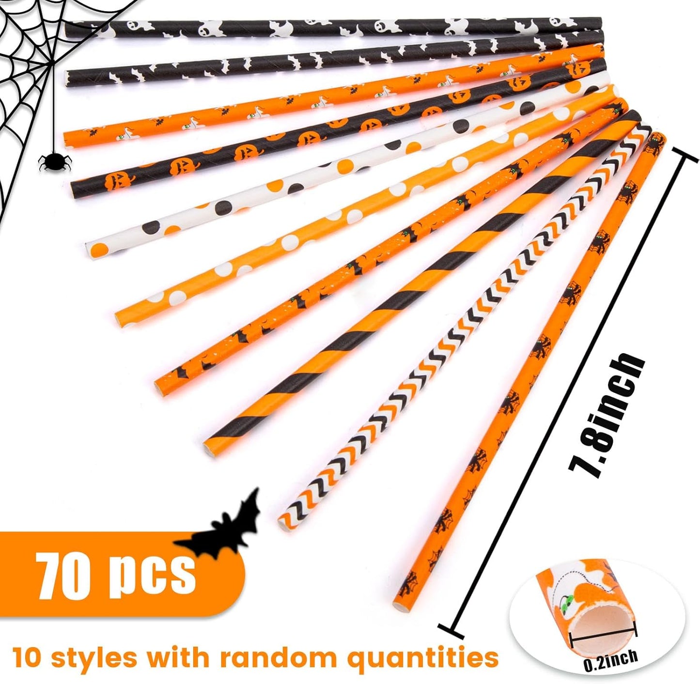 HANSGO Halloween Paper Straws, 70PCS Paper Drinking Straws Bulk for Halloween Party Favor Cupcake Decorating