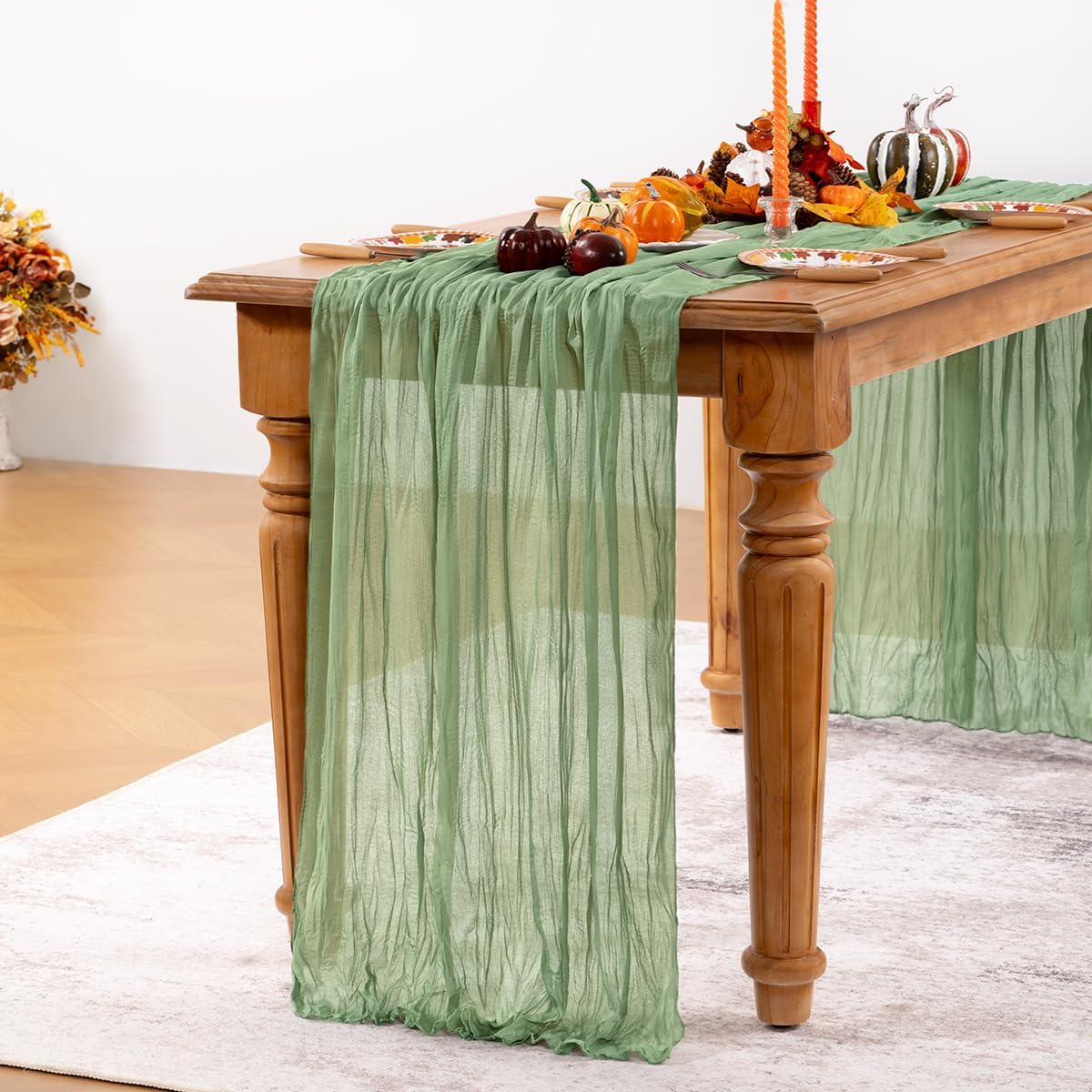 Sage Green Cheesecloth Table Runner 10 Pack Fall Table Runners Boho Gauze 120 Inches Sage Cheese Cloth Fall Table Decorations for Thanksgiving Wedding Bridal Baby Shower Tea Party