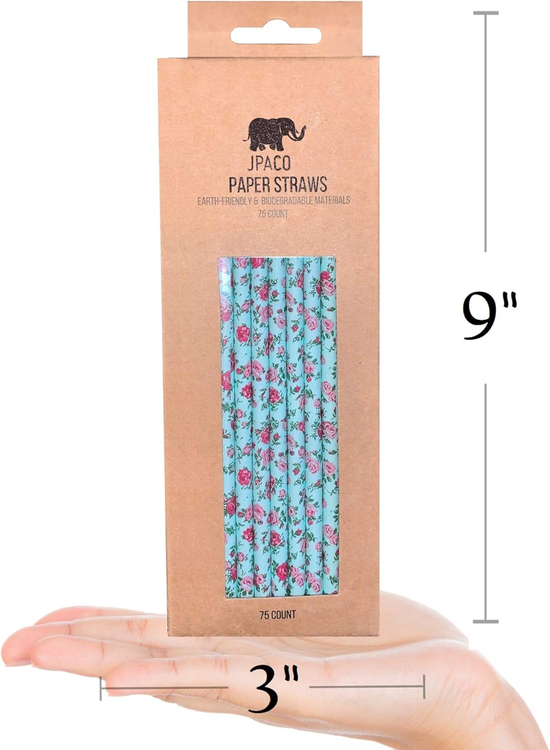 75-Pack Eco-Friendly Biodegradable Paper Straws - Vintage Rose & Floral Design in Pink, Blue, Yellow - Disposable Straws for Parties By JPACO