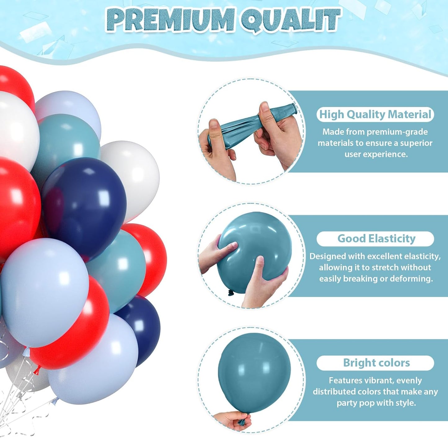 Red Blue Balloons, 60pcs Red Blue White Balloons, Retro Matte White Latex Balloon For Birthday Baby Shower Baseball Independence Day Navigation Theme Party Wedding Graduation Anniversary Decorations