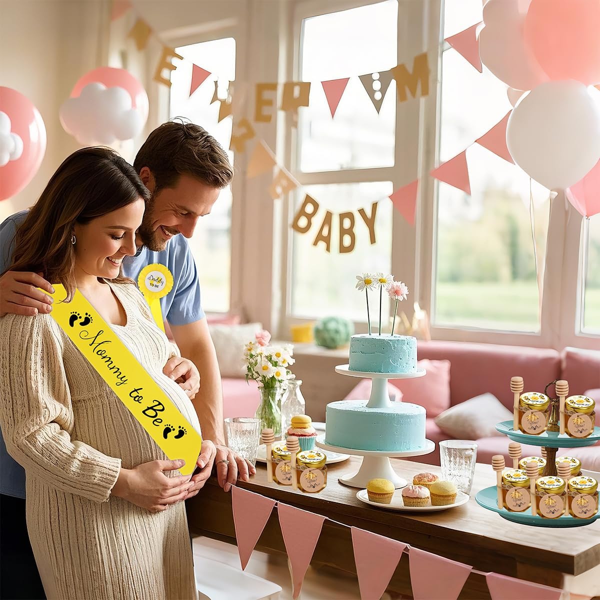 IIKUM 60 Pack 1.5 oz Glass Honey Jars with Baby Shower Sash, Dippers, Bee Pendants, Gift Bags, Thank You Cards, Jute and Stickers-Great Honey Jars Set for Baby Shower Favors, Welcome Baby Decorations