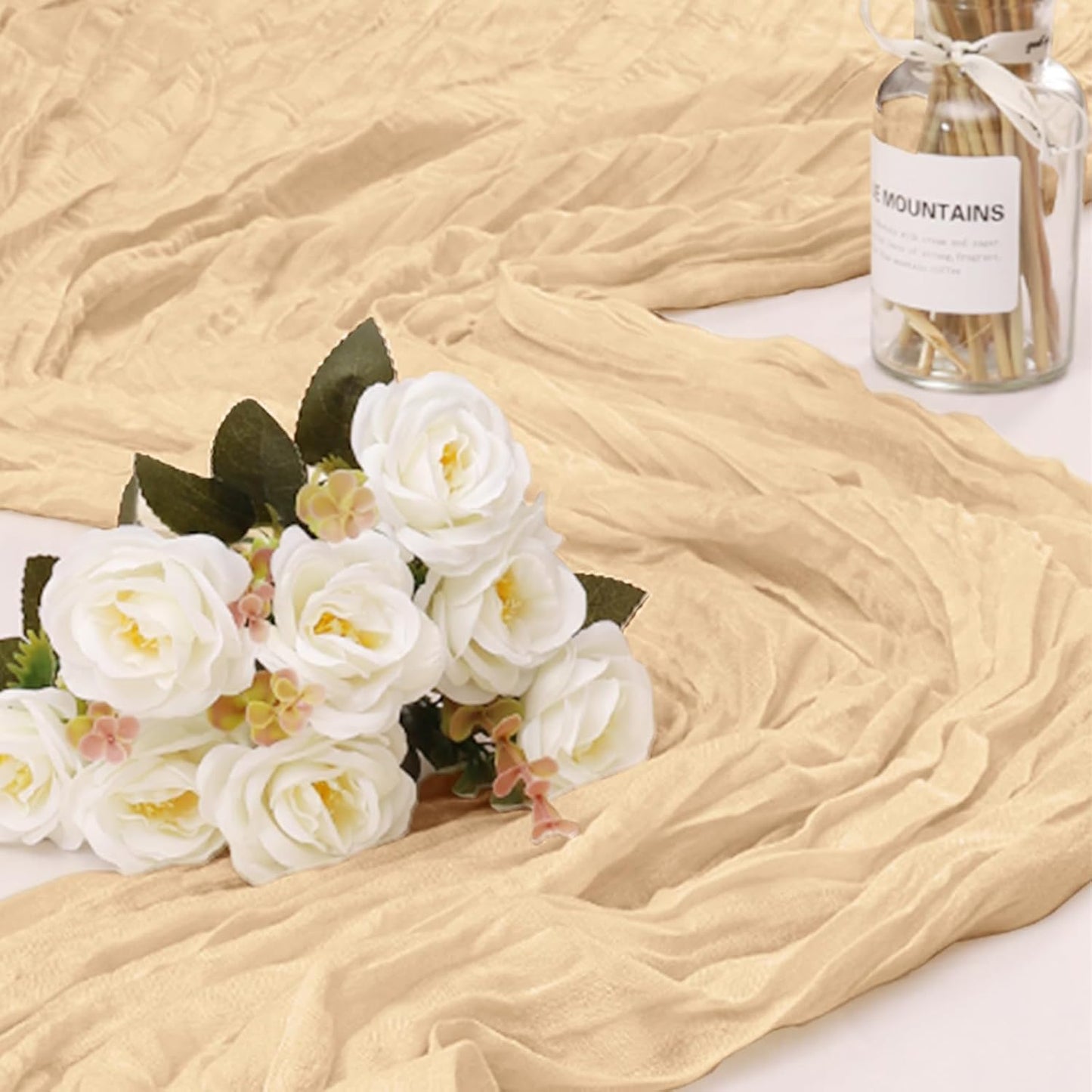 1 Pack Cheesecloth Table Runner 10Ft Christmas Gauze Boho Table Runners for Wedding Decor Bridal Shower Decorations(35" x 120")