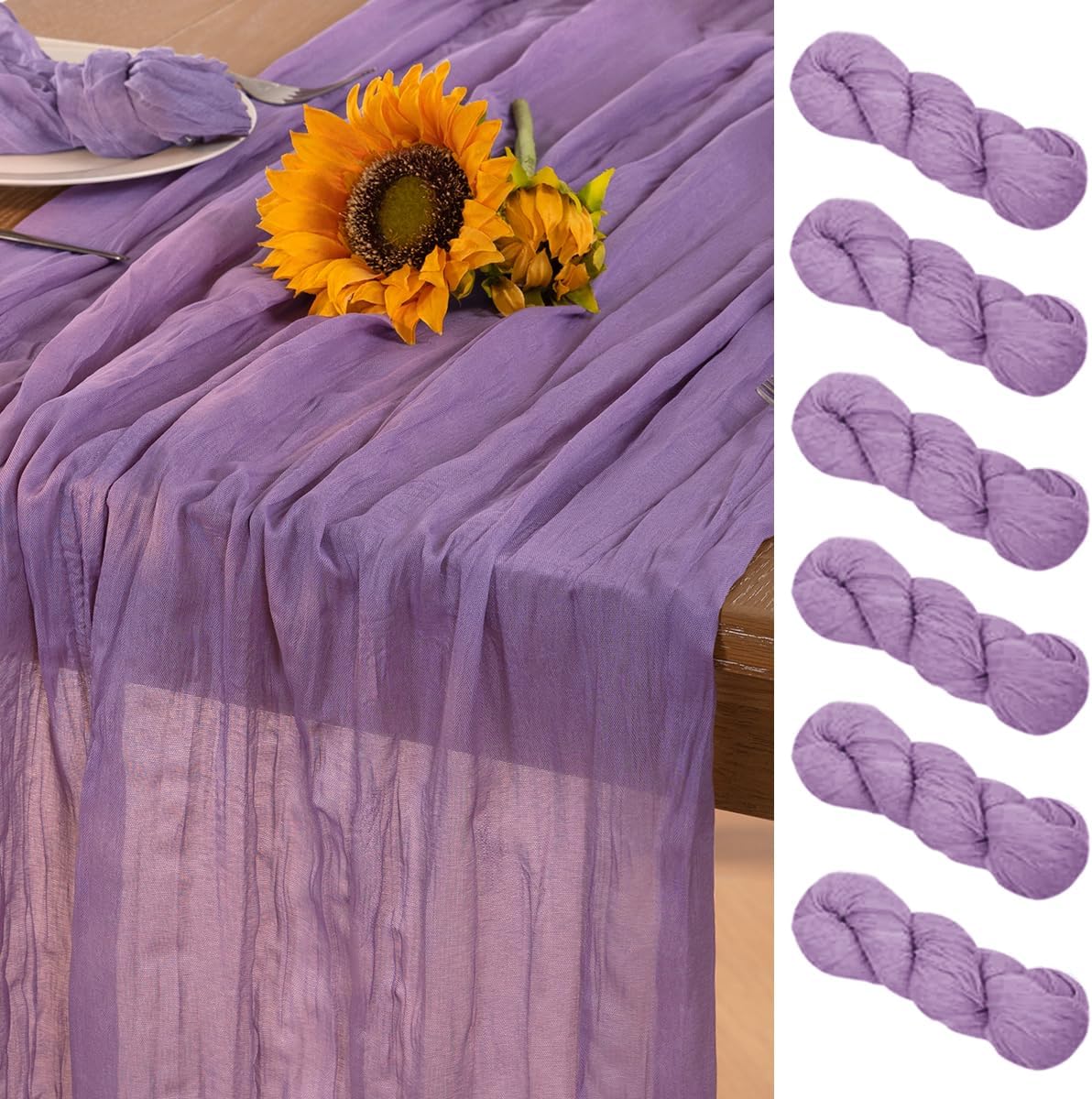 Lavender Purple Cheesecloth Table Runner 6 Pack Fall Table Runners Boho Gauze 120 Inches Cheese Cloth Fall Table Decorations for Thanksgiving Wedding Bridal Baby Shower Birthday Garden Party