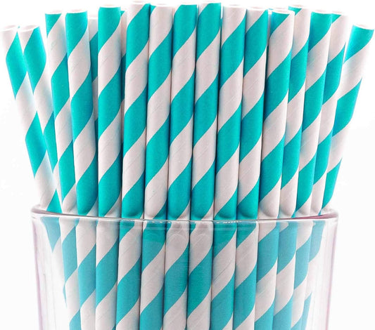 Pack of 150 Turquoise Swirls Biodegradable 4-Ply Paper Drinking Straws (Compostable, Non-toxic, BPA-free)