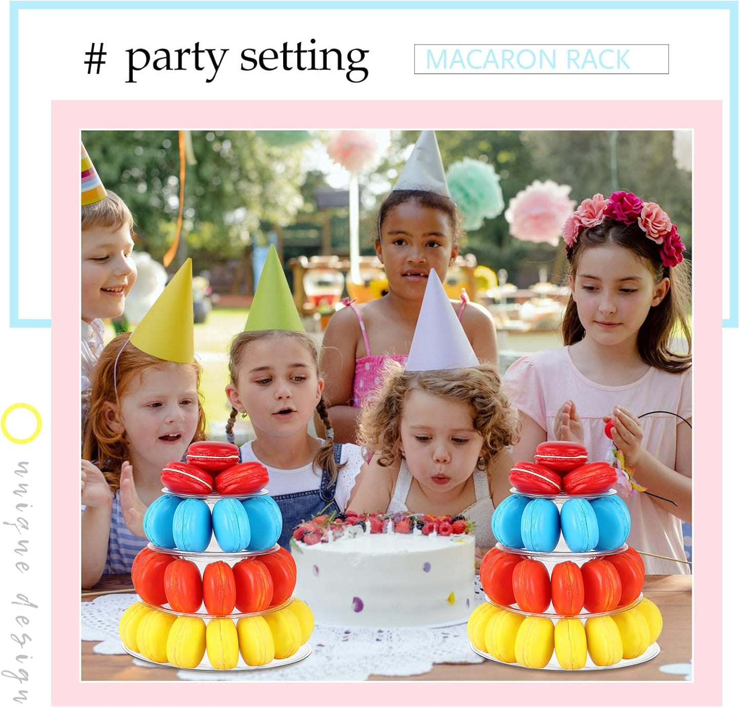 Juexica 4 Pcs Round Macaron Display Tower Stand 4 Tiers Plastic Cake Rack Macaron Wedding Cupcake Display Food Serving Stands Clear Dessert Tower for Wedding Baby Shower Birthday Decoration