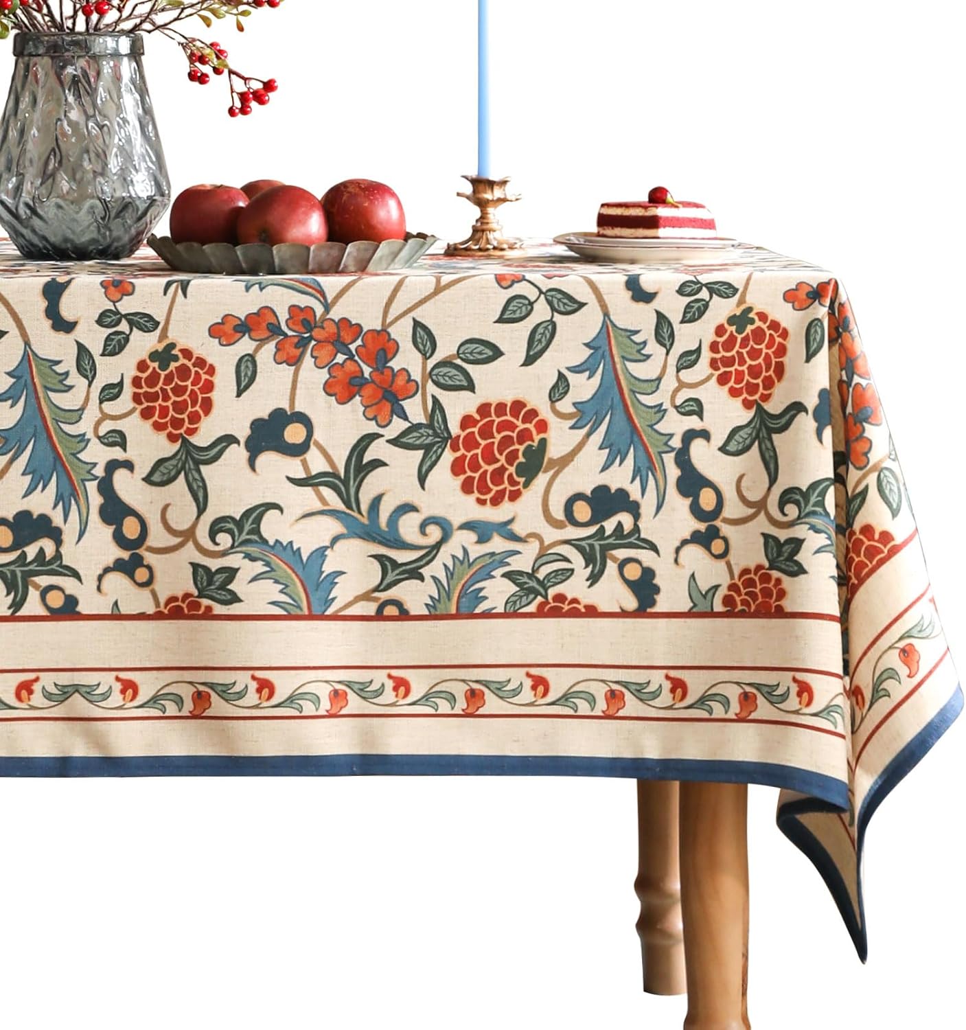 patdrea Designer Vintage Linen Small Square Tablecloth,French Anti-Wrinkle Durable Floral Table Cloth,Colorful Table Cover for Kitchen Dining,Parties,Christmas,Thanksgiving,Party,67"x67"-Puno