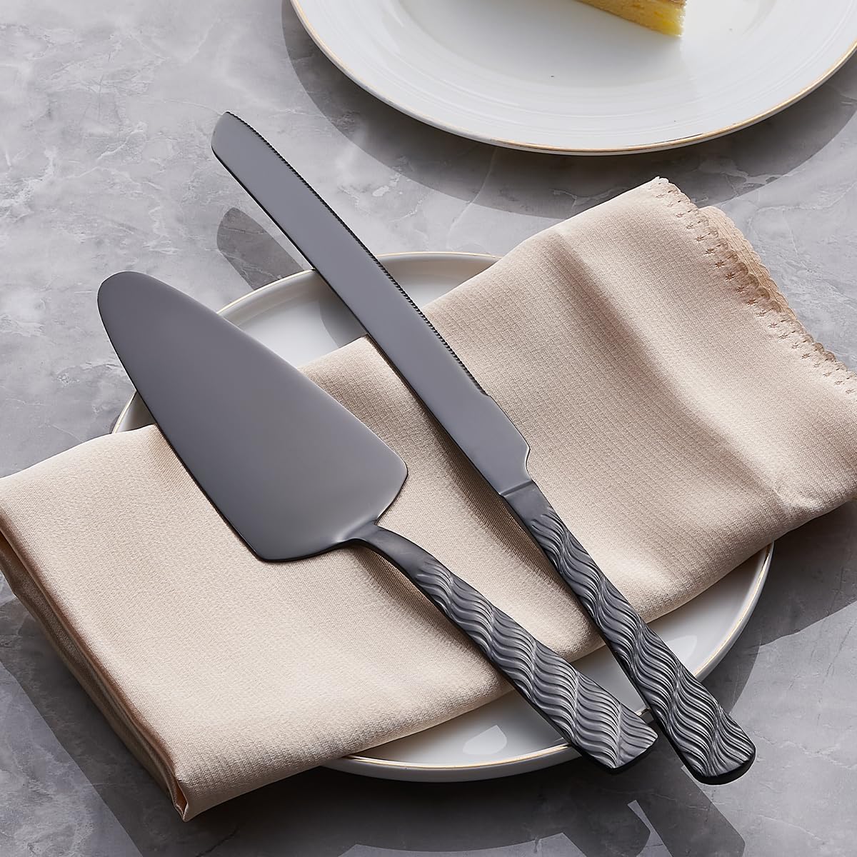 Black Cake Cutting Set, Stainless Steel Cake Knife and Server Set, Cake Pie Cutter Set for Wedding, Birthday, Party