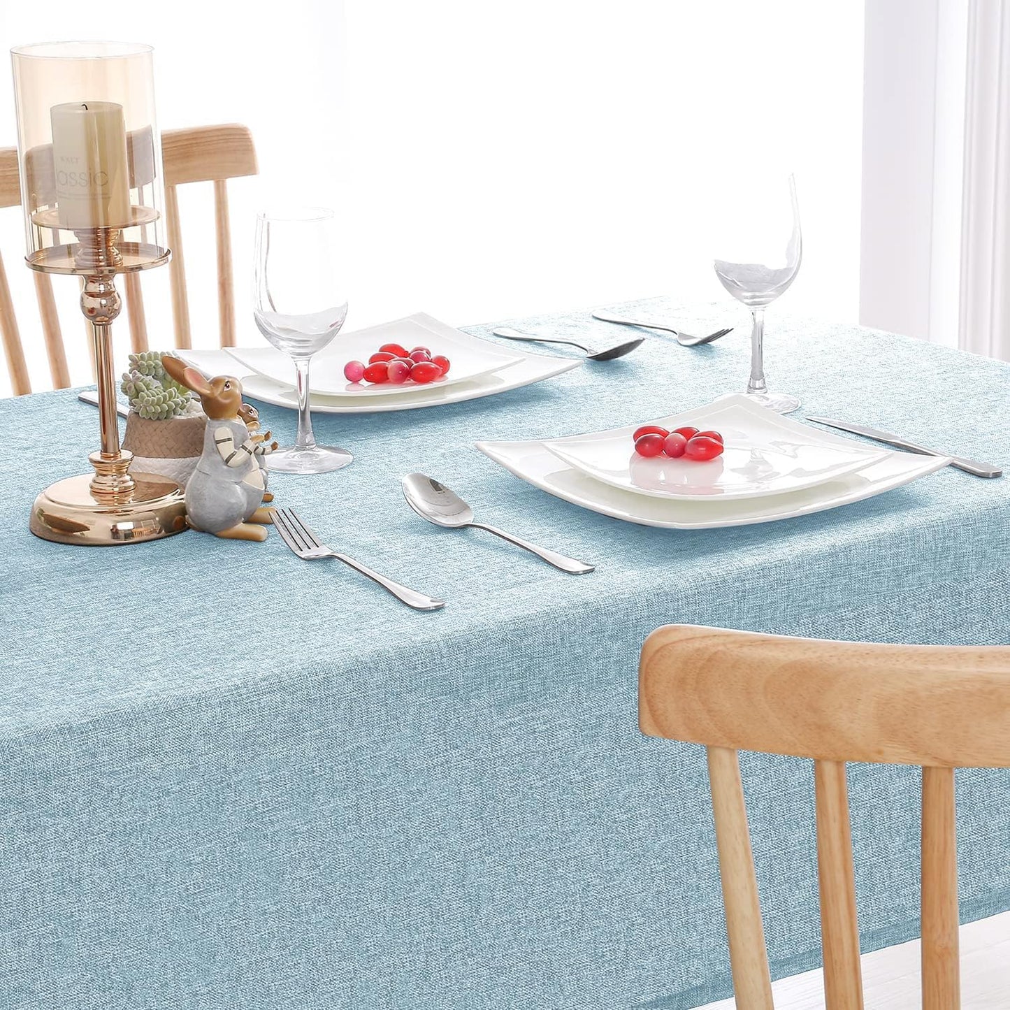 Hiasan 2 Pack Faux Linen Rectangle Tablecloth - Wrinkle and Stain Resistant Washable Table Cloth for Kitchen Dining Room Holiday Table Cover for Party Dinner, Lux Slate Blue, 54 x 108 Inch