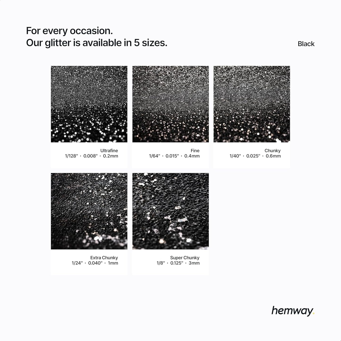 Hemway Eco Friendly Biodegradable Glitter 100g / 3.5oz Bio Cosmetic Safe Sparkle Vegan for Face, Eyeshadow, Body, Hair, Nail and Festival Makeup, Craft - Fine (1/64" 0.015" 0.4mm) - Black