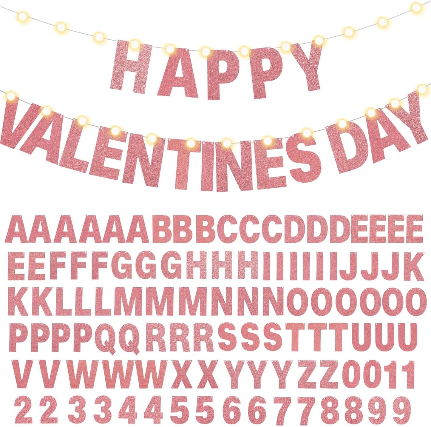 TaoBary 112 Pcs DIY Letter Custom Banner Glitter Customizable Banner Kit Including 107 Letters and Numbers 3 Rope for Valentine Birthday Party(Rose Gold)