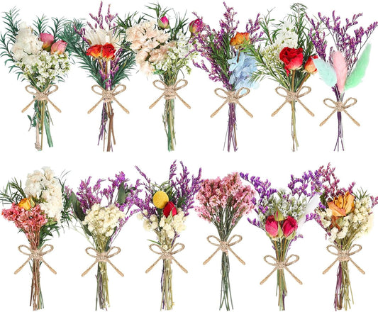 10/12/24/36 Pack Mini Dried Flowers for Vase Wedding Various Mini Bouquet Dried Small Wildflowers Natural Flowers Bulk for Crafts DIY Decor (12, Romantic Colour)