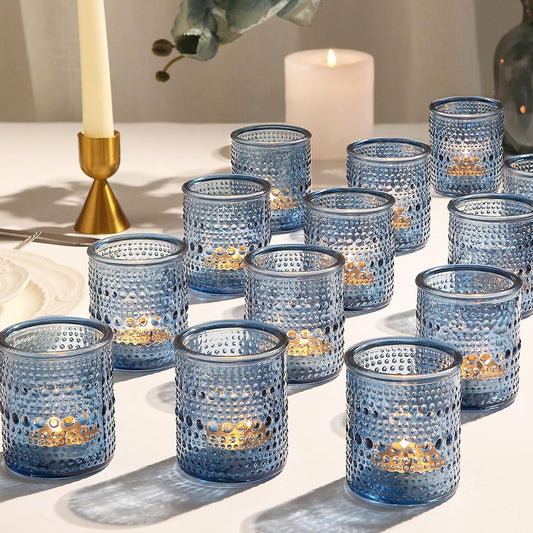 36pcs Blue Votive Candle Holders, Elegant Glass Votive & Tealight Candle Holders for Wedding Centerpieces Party Decorations and Home Decor for Tables (Blue)