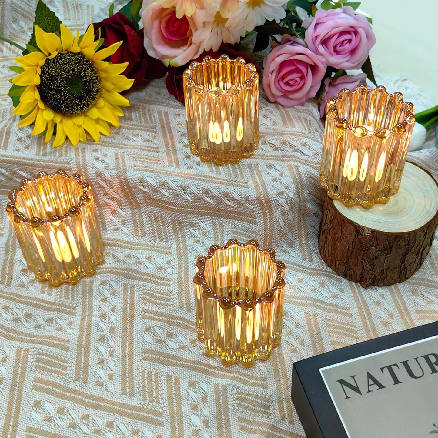 GOLDEAL 24Pcs Gold Glass Votive Candle Holders Tealight Holders Decorative, Tea Candle Holders Bulk,Candlestick for Wedding, Party,Dinner, Home Table Decor.