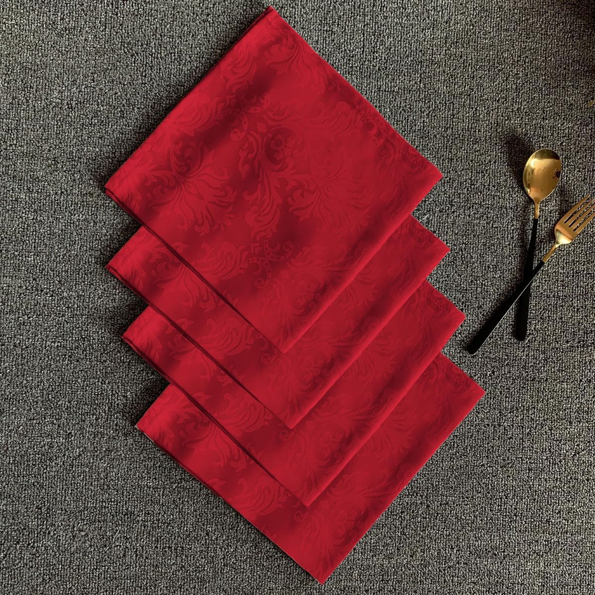 SASTYBALE Cloth Napkins Square 20 x 20 Inch Set of 4, Washable Reusable Jacquard Damask Christmas Table Napkins for Xmas, Holiday, Winter, Party, Wedding, Everyday, Red (4 Pieces/Packs)