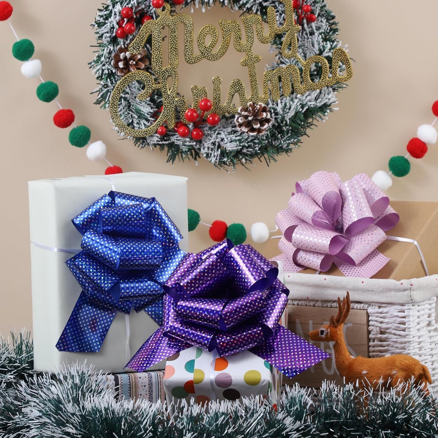 12Pcs Wave Point Wrap Pull Bows Gift Bows with Ribbon Bows for Gift Wrapping Gift Basket Gift Bag Box Wrapping Decor Birthday Anniversary Supplies