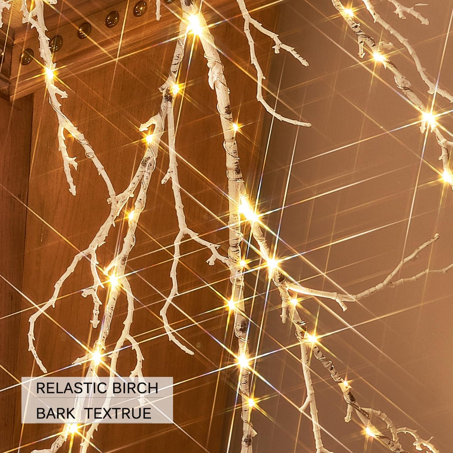 Hairui Lighted Birch Garland 6FT 120 LED Fairy Lights Plug in Pre-lit Twig Vine Lights for Christmas Fireplace Mantle Table Decoration Indoor Outdoor