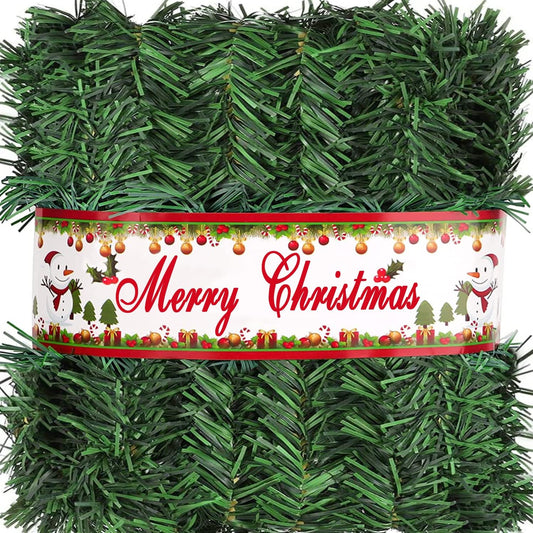 Jishi 50 FT Garland for Christmas Decorations - Non-Lit Green Soft Xmas Holiday Decor Outdoor Indoor Home Garden Artificial Greenery, Wedding Party Outside Decorations - 50Ft Long Plain Green Garland
