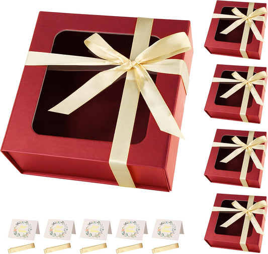Red Gift Boxes with Window,7.5"x7.5"x3.1" Bridesmaid Boxe for Gift Giving,Birthday Gift Box with Magnetic,Closure Lid Gift Boxes for Presents,Cute Boxe,Luxury for Gift Packaging,Gift Box for Wrapping Gifts