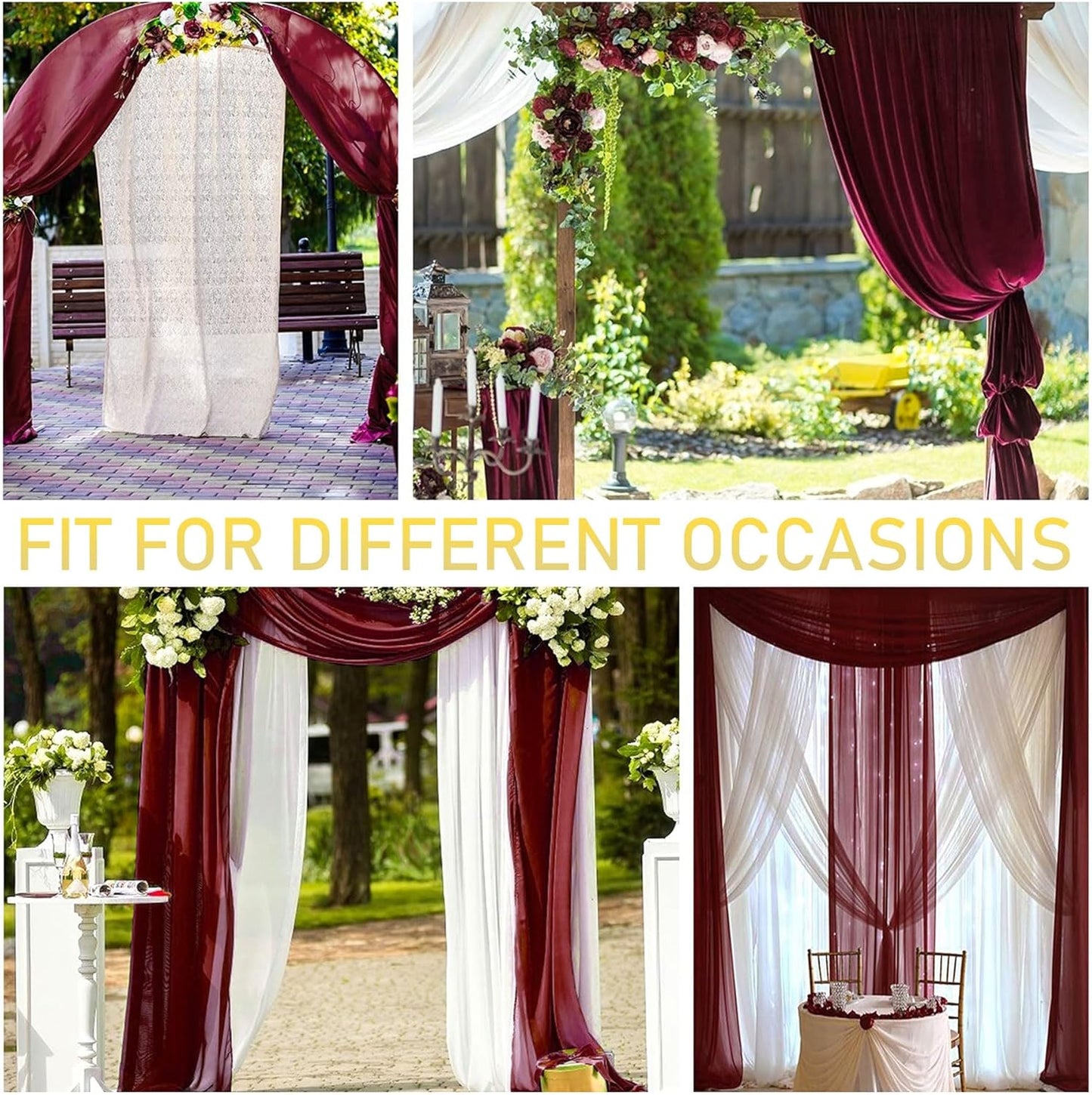 1 Panels Wedding Arch Draping Fabric Burgundy Sheer Backdrop Curtain Arch Drape for Wedding Ceremony Reception,Bridal Shower Party Decorations 28" X 19ft