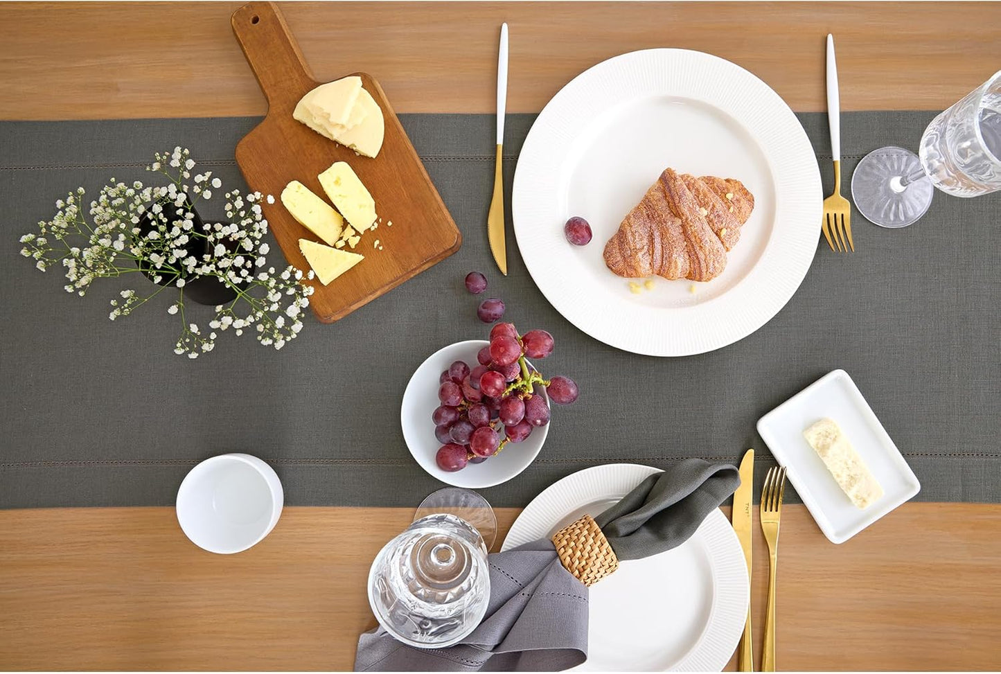 Solino Home Linen Steel Gray Table Runner 72 Inches Long - 100% Pure Linen Hemstitch Table Runner 14 x 72 Inch for Dresser, Dining, Fall, Autumn, Halloween - Classic Hemstitch