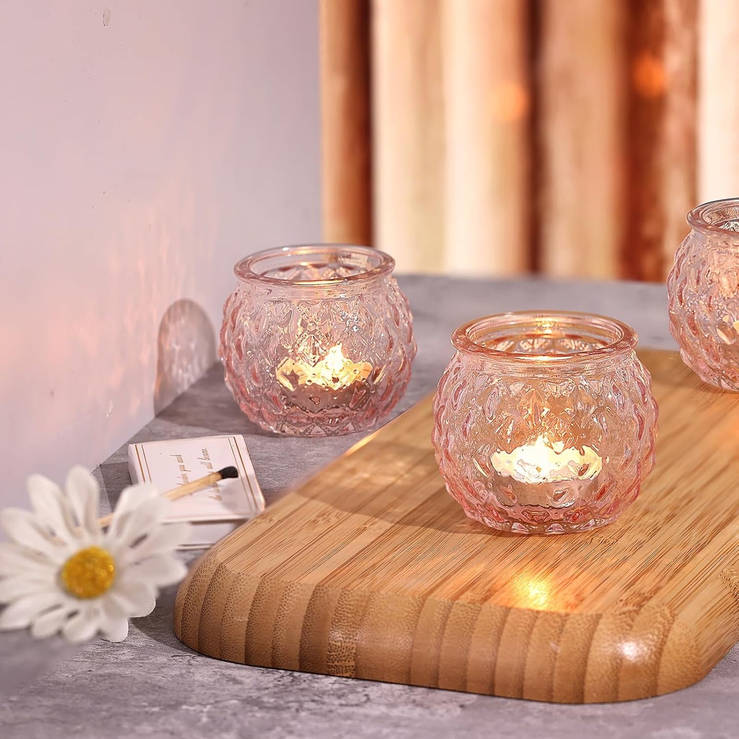 DARJEN 48Pcs Pink Votive Candle Holders- Round Candle Holders Bulk for Flameless LED Tea Waxes, Romantic Candle Holder for Wedding & Home Table Decor, Various Parties