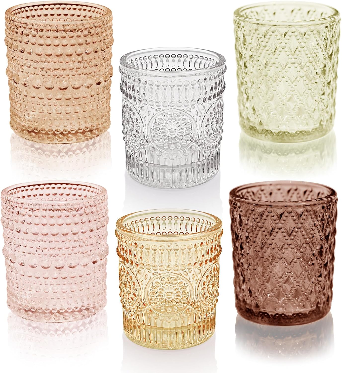24 pcs Fall Votive Candle Holders, 6 Colors 3 Patterns Tealight Candle Holders for Wedding Table Centerpiece Birthday Party Decoration