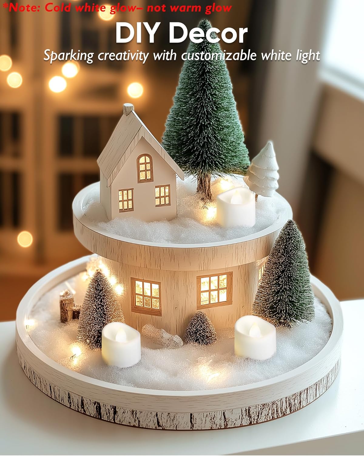 Homemory 48-Pack Cool White Novelty Flickering Flameless Tea Lights, 200+Hours Battery-Operated LED Fake Candles for Wedding Table Centerpieces,Proposal,Anniversary, White Base, Ø1.5'' × H1.3''