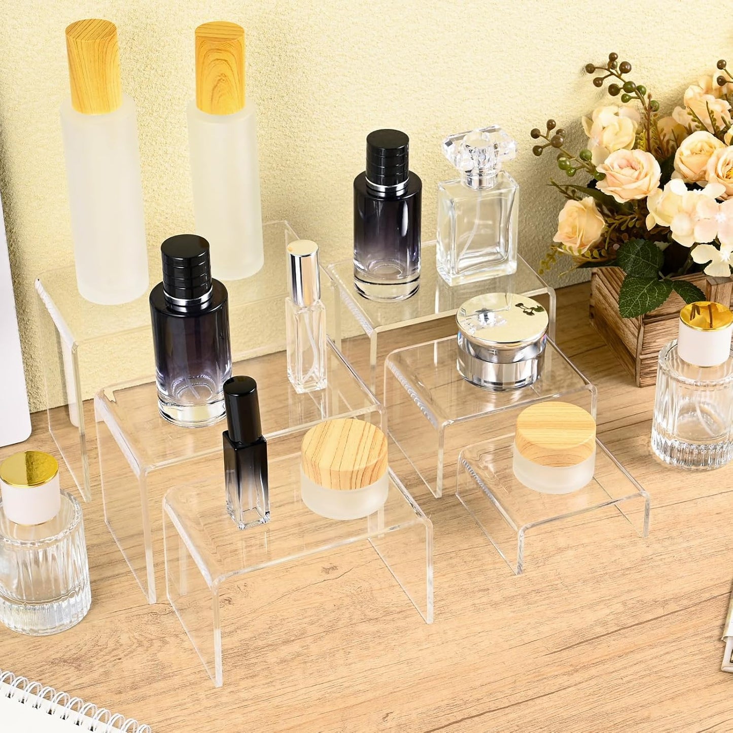 10 Pcs Acrylic Display Risers, 2 Sets Small Size Acrylic Risers Display Stands, 0.15" Thick Clear Shelf Riser, Risers Display Stands for Dessert, Candy, Figure, Perfume, Jewelry Showcase