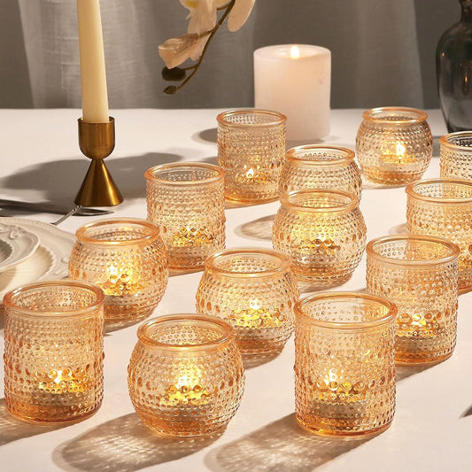 36ps Votive Candle Holders, 2x2.5inchs Gold Tea Light Candle Holders Glass for Table Centerpiece, Votives Candle Holders for Wedding, Bridal Shower and Tea Party Decorations (Gold)