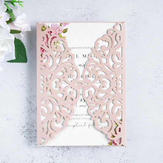 20Pcs Blush Pink Laser Cut Invitation Cards With Blank Inner Sheets for Wedding Cards Bridal Shower Engagement Quinceanera Invitation (No Envelopes)