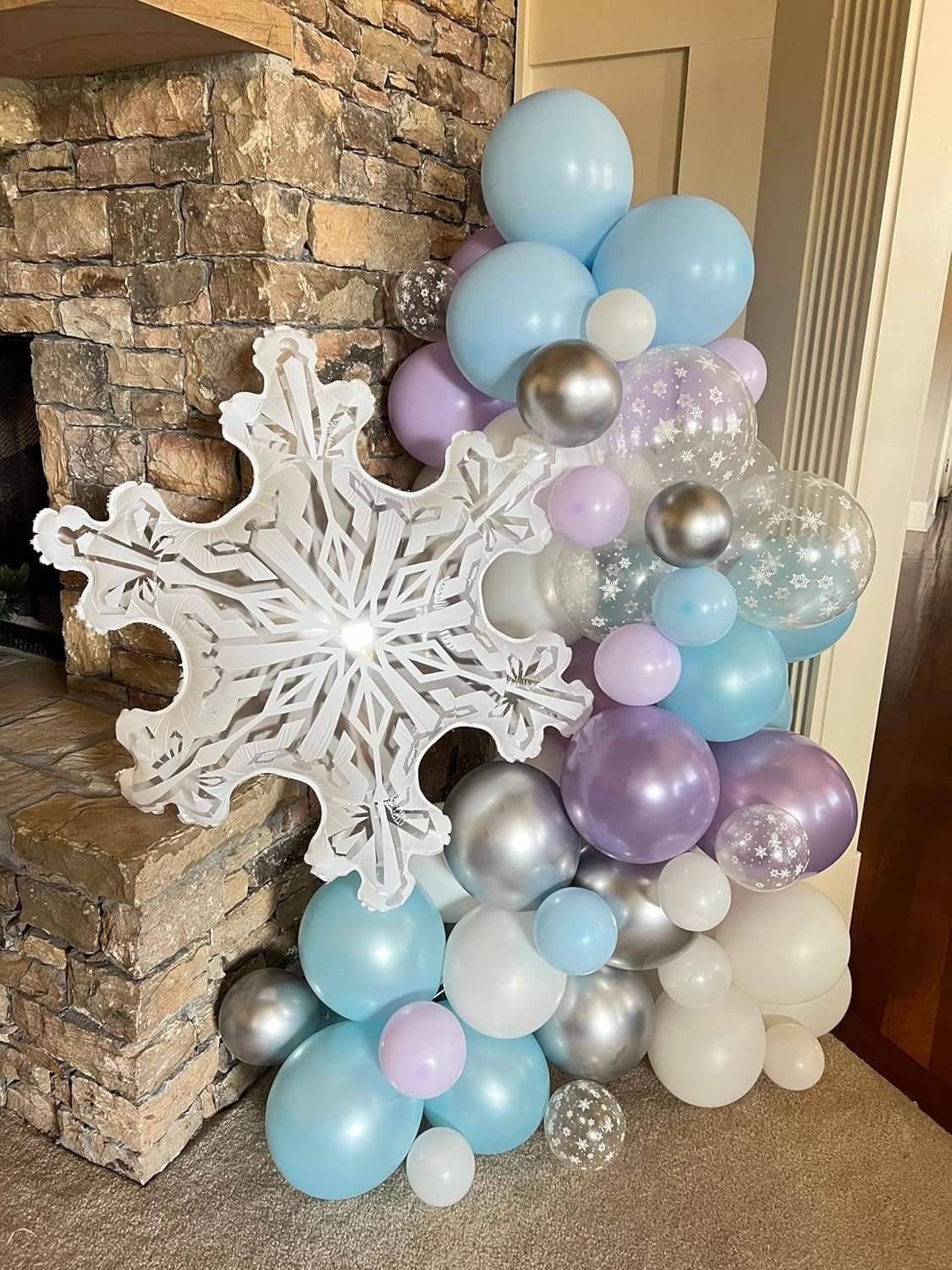 Blue Purple Silver Balloons, 60PCS Snow Balloons Metallic Purple Blue Silver Balloon with Pearl Blue Purples Snowflake Print Party Balloon for Girls Birthday Winter Snow Wonderland Party Decorations