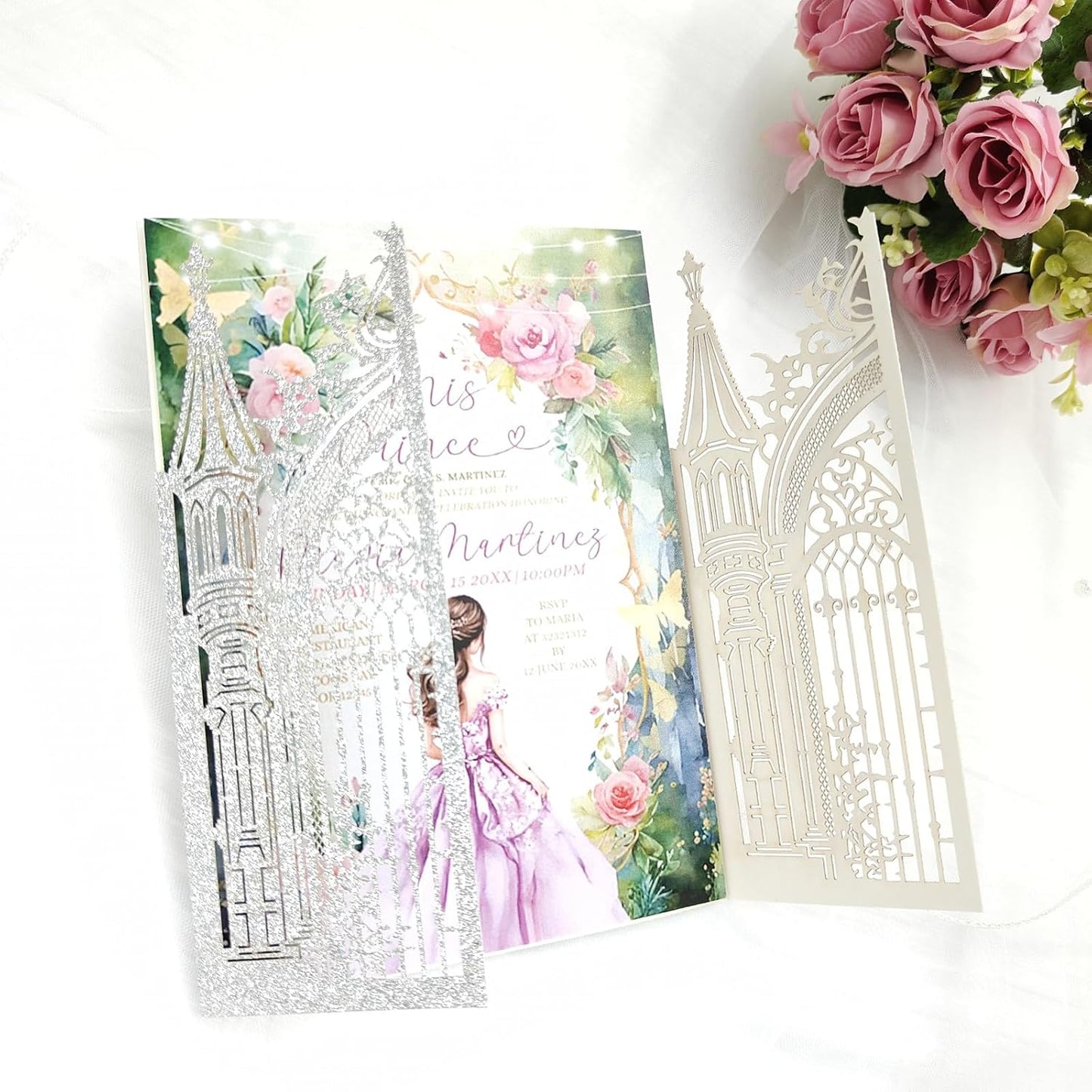 20PCS Laser Cut Wedding Invitations,Wedding Invitation Card Pocket,Quince Invites,Sweet 16 Invitations,Quinceanera Invitations,Laser Cut Invitations For All Occasions