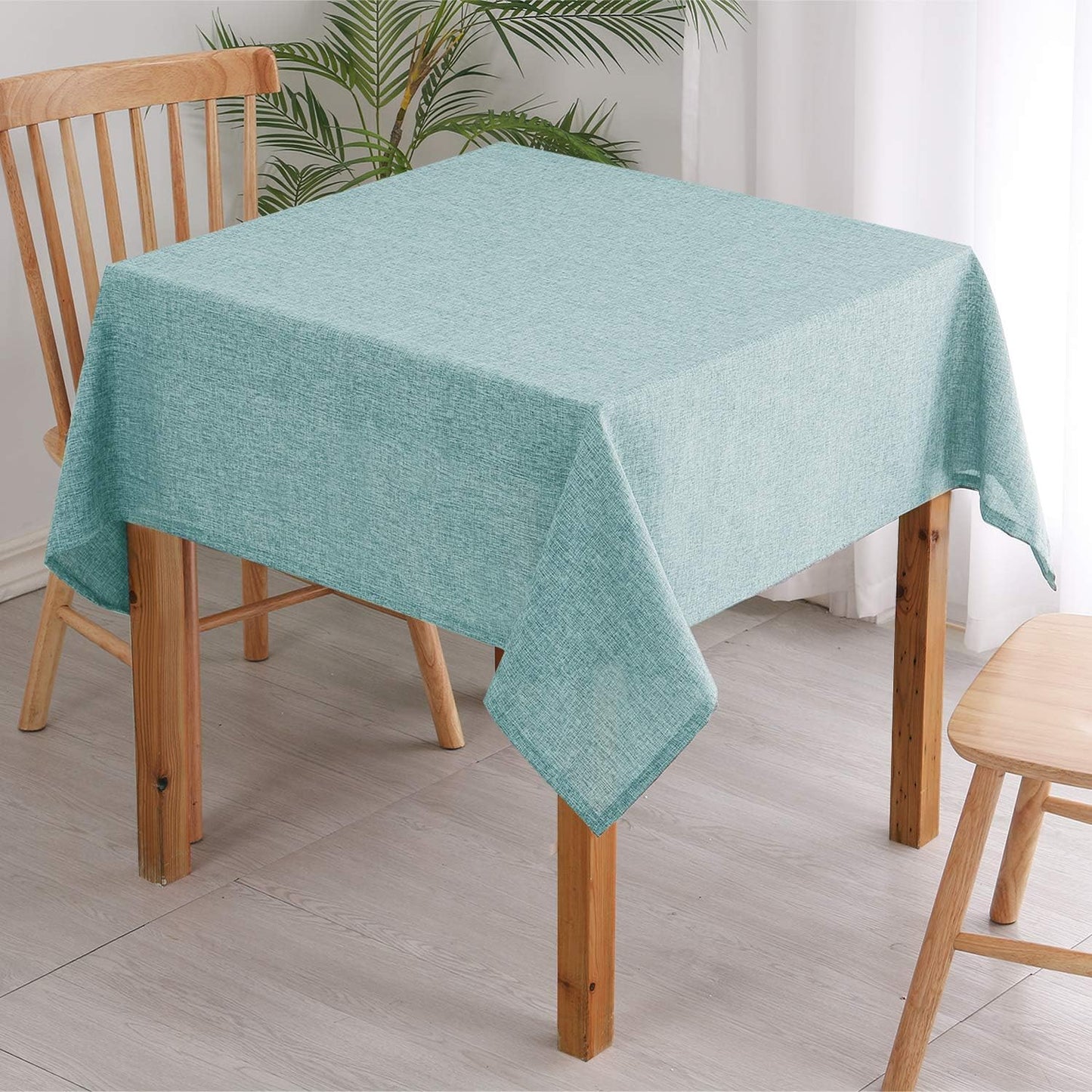 Hiasan 2 Pack Faux Linen Square Tablecloth - Wrinkle and Stain Resistant Washable Table Cloth for Kitchen Dining Room Holiday Table Cover for Party Dinner, Aqua, 60 x 60 Inch