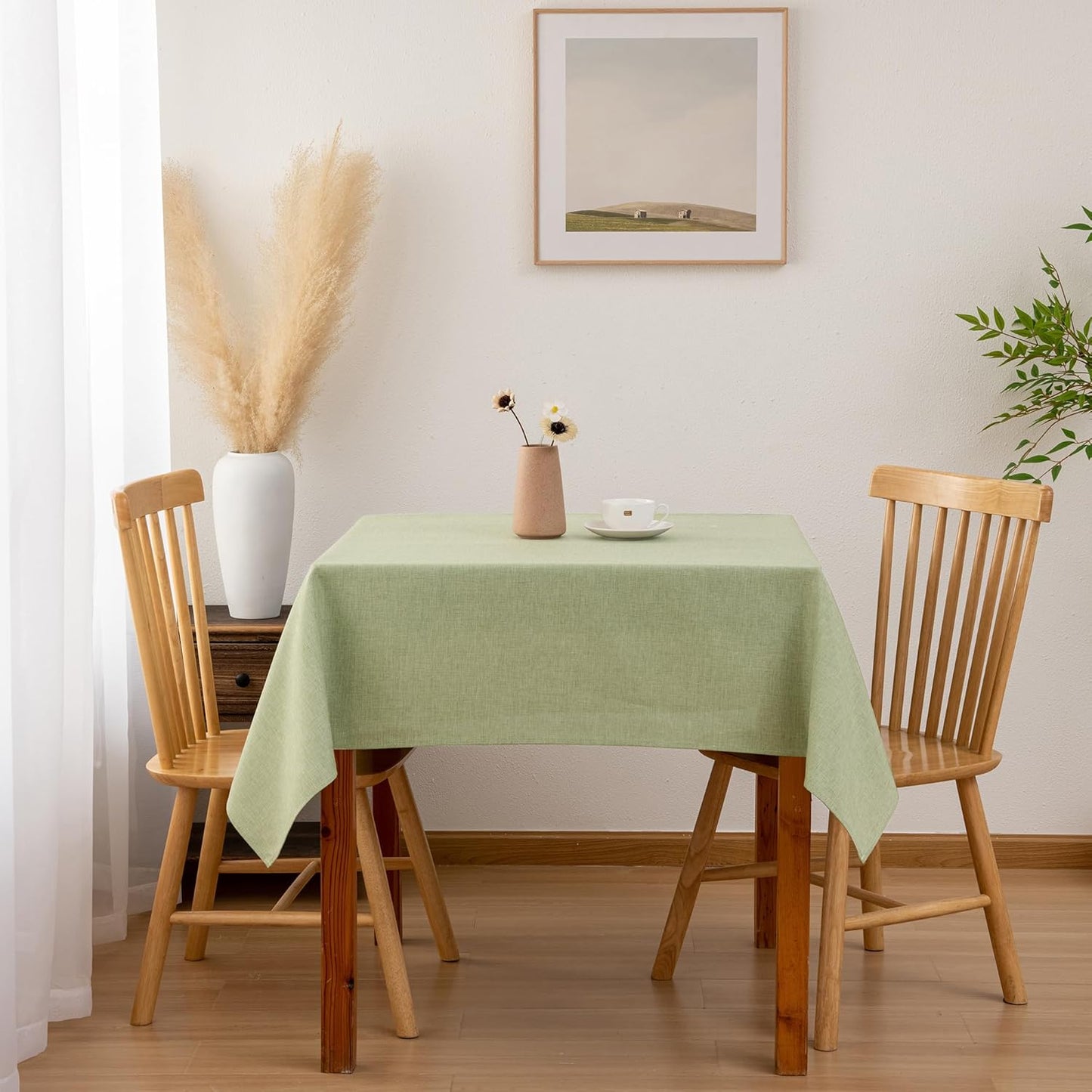 Hiasan 2 Pack Faux Linen Square Tablecloth - Wrinkle and Stain Resistant Washable Table Cloth for Kitchen Dining Room Holiday Table Cover for Party Dinner, Green, 30 x 30 Inch