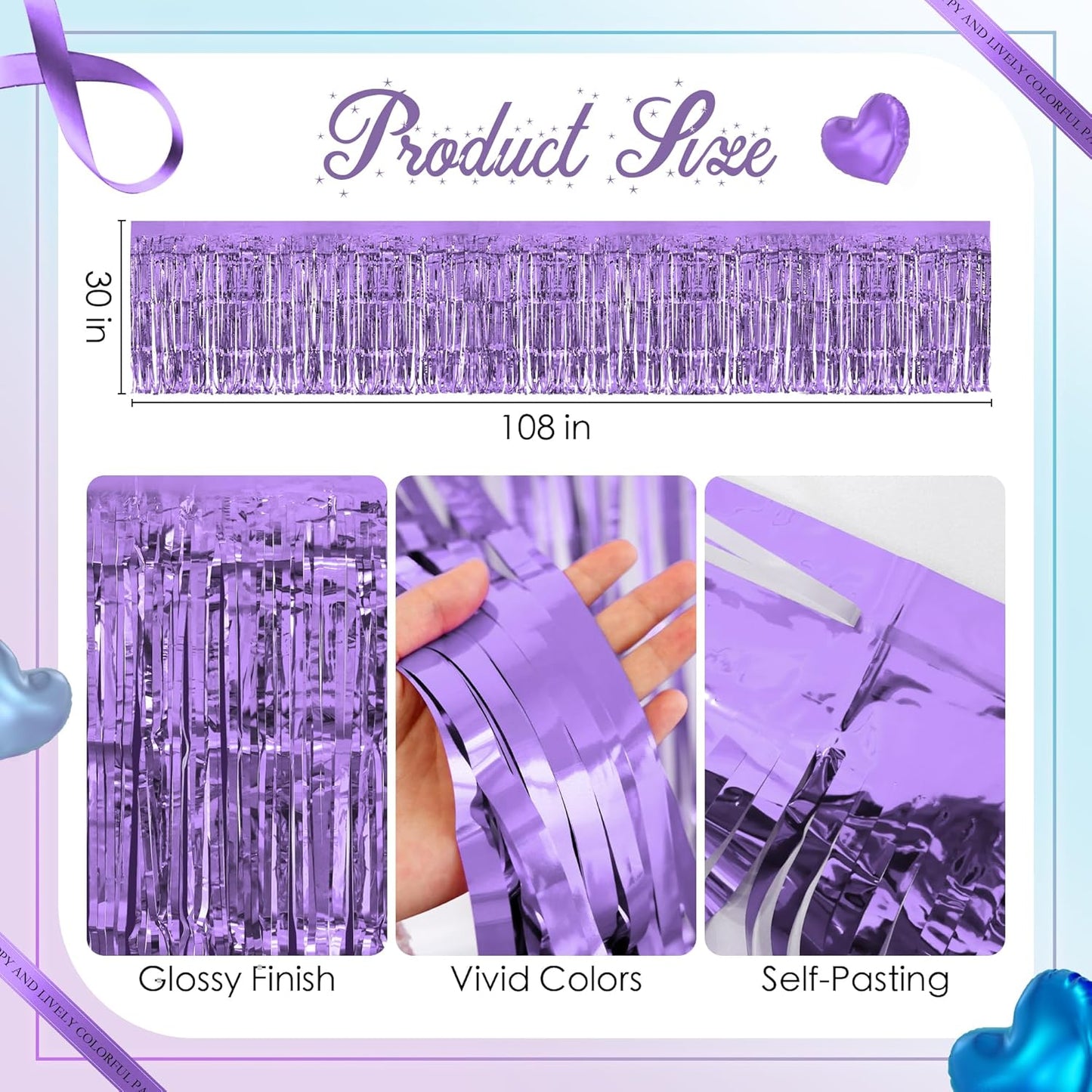 4 Pack Blue Purple Series Table Skirts, 29x108" Metallic Foil Tinsel Fringe Table Skirt for Rectangle Tables Streamer Curtains Backdrop, Party Decorations for Birthdays, Weddings, Holidays