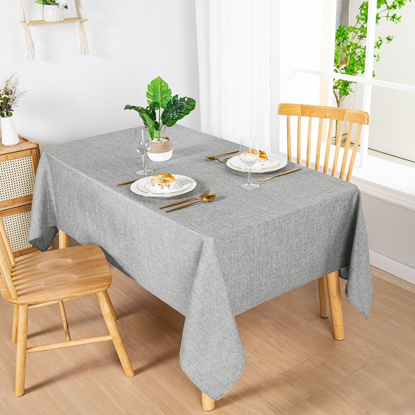 Hiasan Faux Linen Rectangle Tablecloth - Wrinkle and Stain Resistant Washable Table Cloth for Kitchen Dining Room Holiday Table Cover for Dinner, Light Grey, 30 x 60 Inch