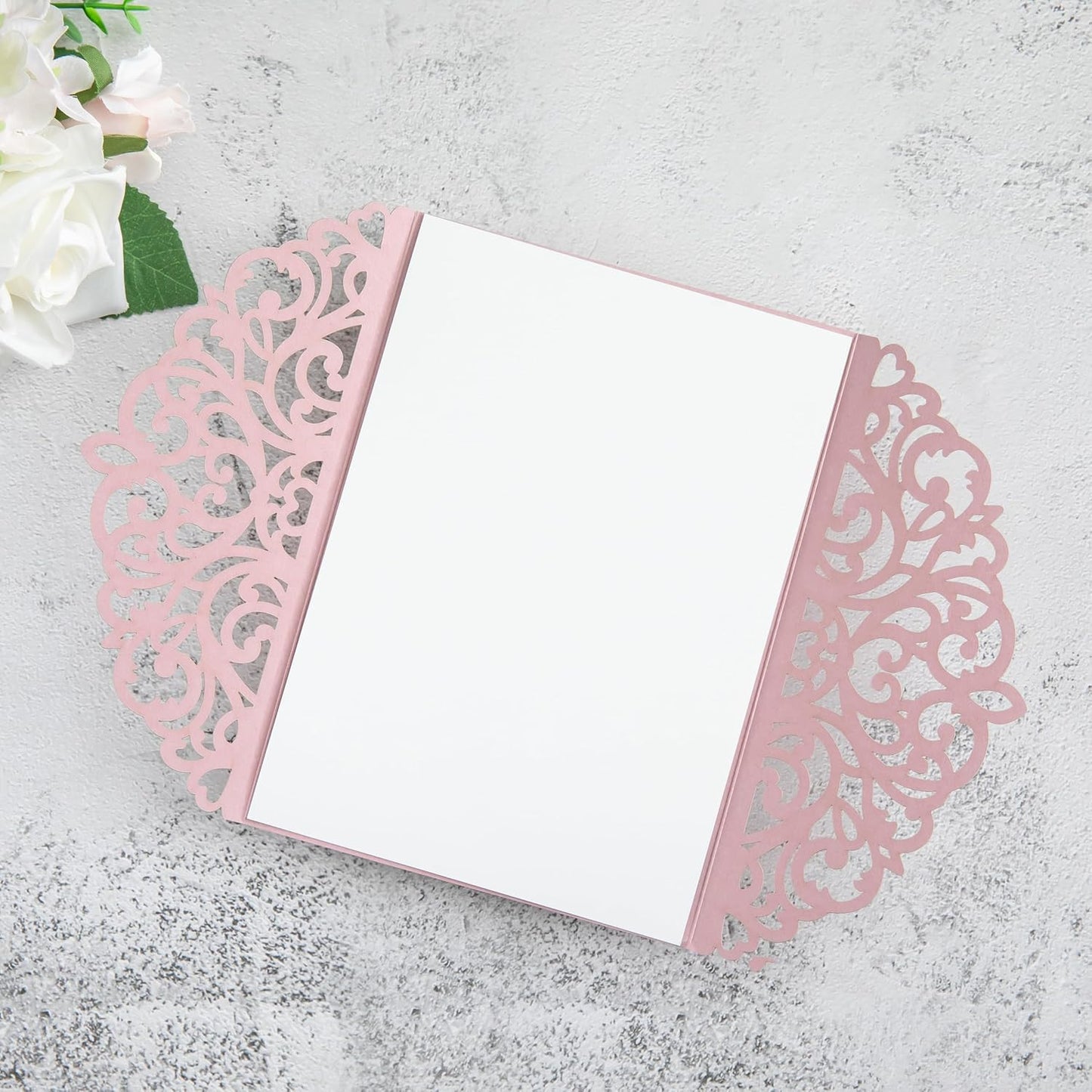 20Pcs Dusty Rose Laser Cut Invitation Cards With Blank Inner Sheets for Wedding Cards Bridal Shower Engagement Quinceanera Invitation (No Envelopes)