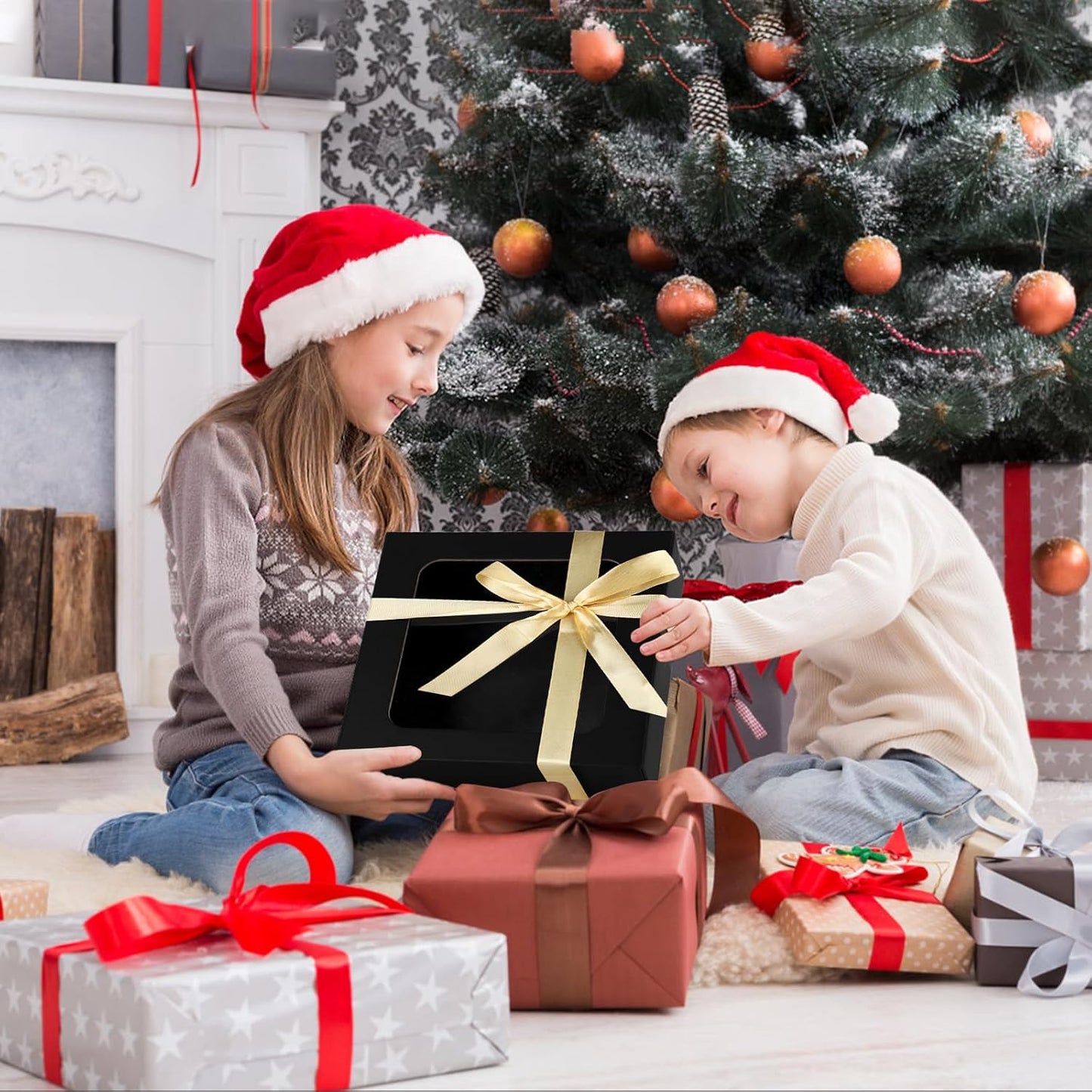 Black Gift Box with Window,7.5"x7.5"x3.1" Bridesmaid Boxe for Gift Giving,Birthday Gifts Boxes with Magnetic,Closure Lid Gift Boxe for Presents,Cute Box,Luxury for Gift Packaging,Gift Boxes for Wrapping Gifts