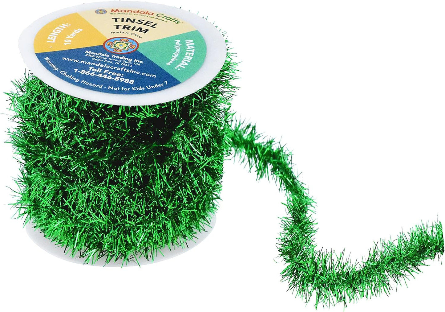 Mandala Crafts Green Tinsel Garland - Thin Metallic Foil Glitter Mini Garland for Christmas Tree, Party, Wedding Decor, and Holiday Decorations