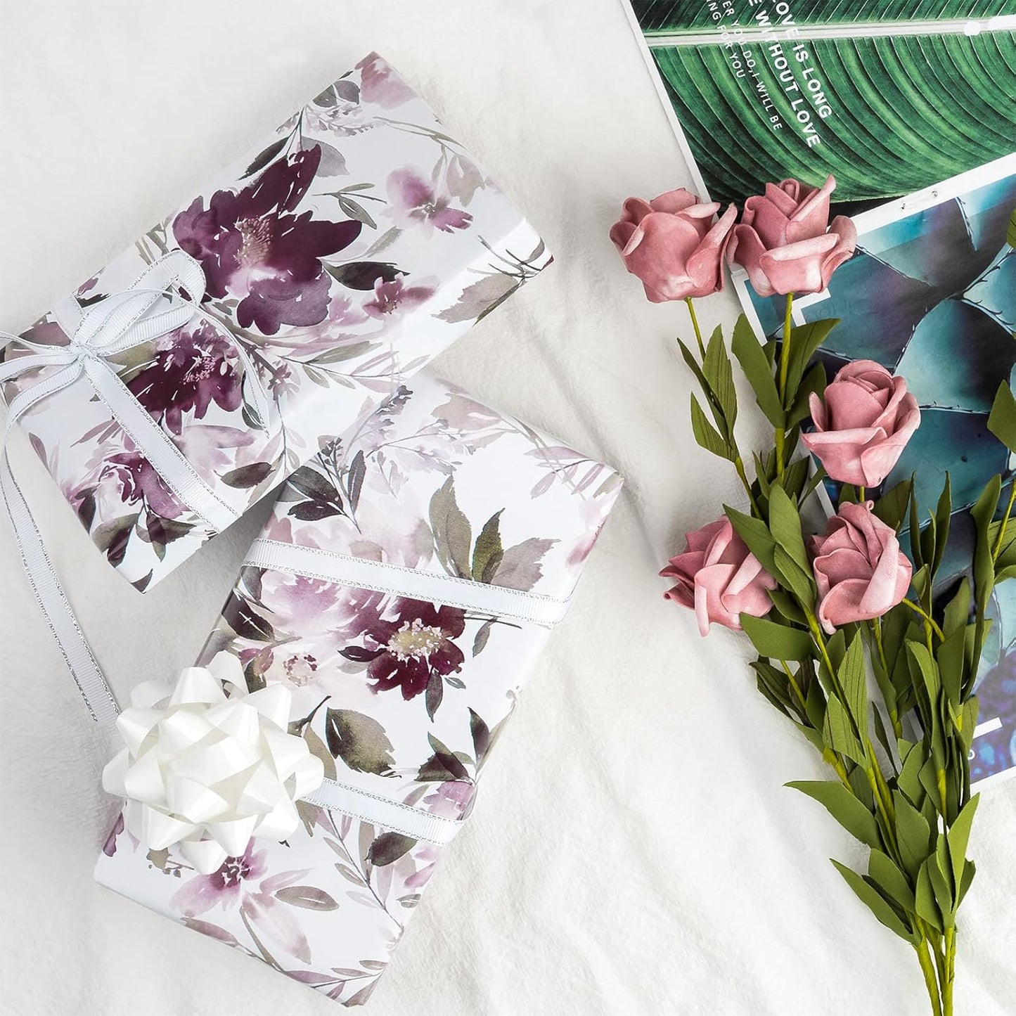 WRAPAHOLIC 30 Inch Jumbo Floral Wrapping Paper - 30 Inch X 33 Feet - Purple Floral Design for Wedding, Birthday, Mothers Day, Baby Shower, Anniversary, Bridal Shower