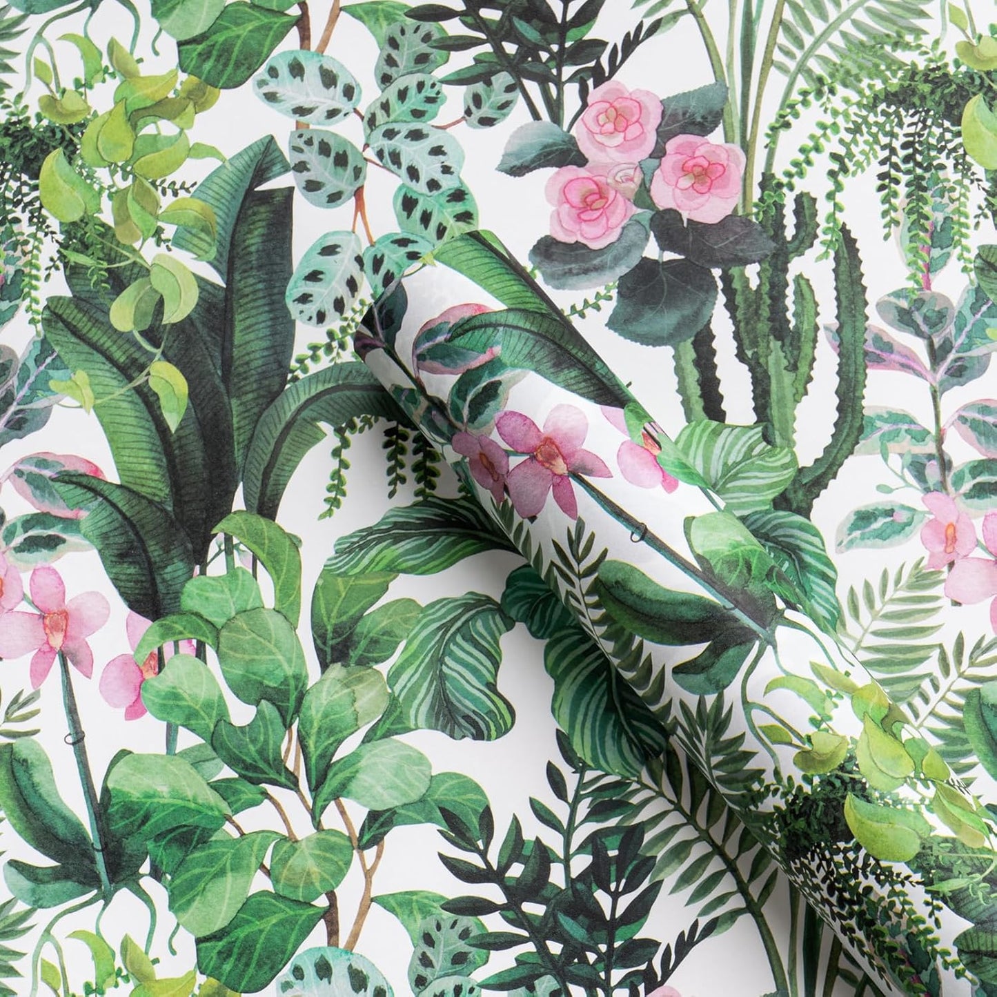 WRAPAHOLIC Kraft Wrapping Paper - Mini Roll - 17 Inch x 16.5 Feet - Green Plant Wrapping Paper for Wedding, Birthday, Bridal Shower, Tea Party, Drawer Liners, Home Closet Shelves