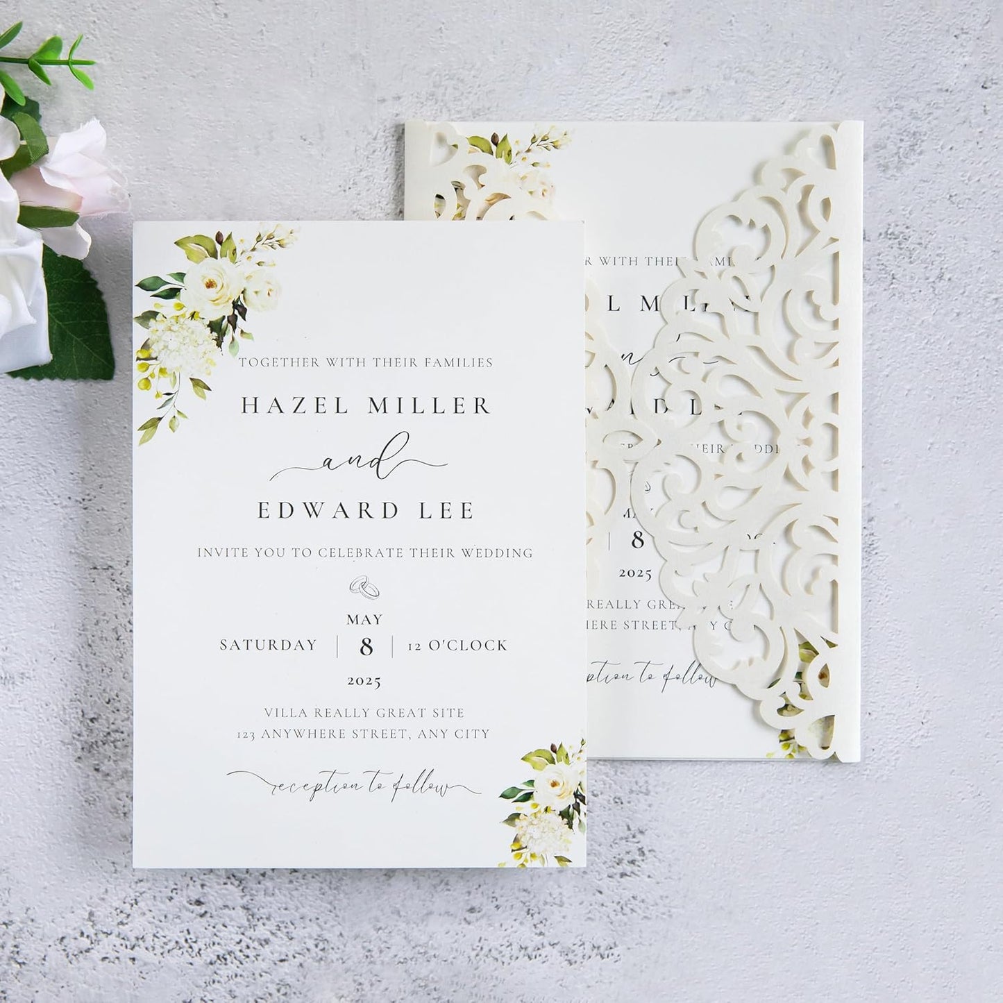 20Pcs Ivory Laser Cut Invitation Cards With Blank Inner Sheets for Wedding Cards Bridal Shower Engagement Quinceanera Invitation (No Envelopes)