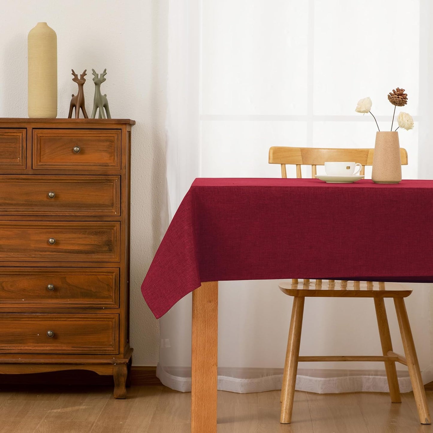 Hiasan 2 Pack Faux Linen Red Rectangle Tablecloth - Wrinkle and Stain Resistant Washable Table Cloth for Kitchen Dining Room Holiday Table Cover for Party Dinner, 54 x 80 Inch